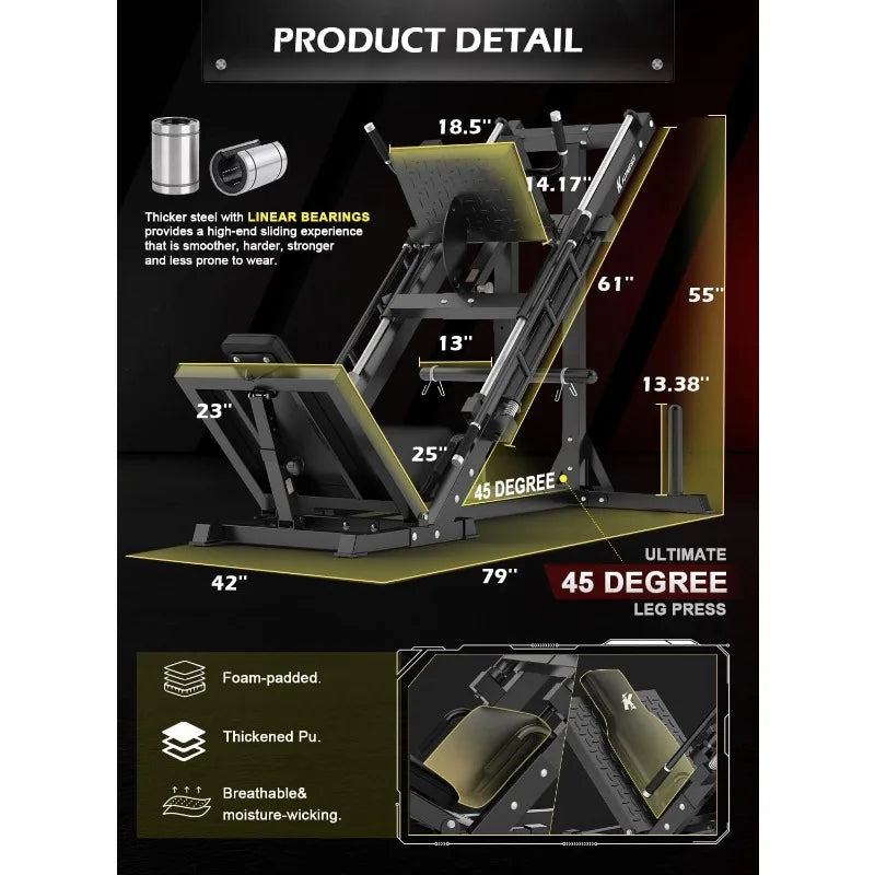 Hack Squat Machine, Professional Adjustable Leg Press with Linear Bearing for Home Gym,