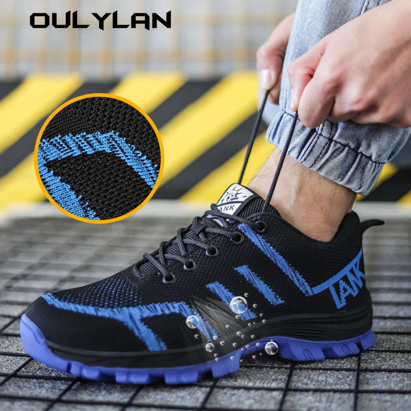 Men's Knit Safety Shoes, Solid Soles, Breathable, Steel Toe, Anti-smash, Puncture-Proof Protective Shoes
