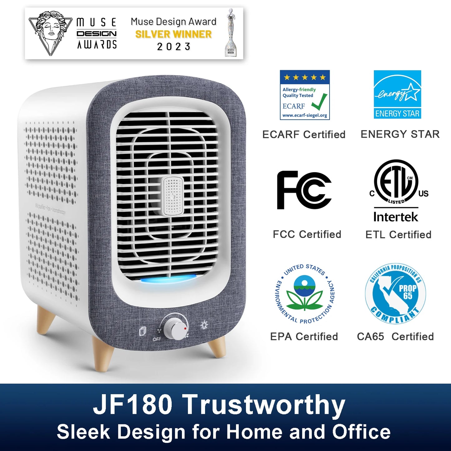 Air Purifier, Home 780sq ft, HEPA & Activated Carbon, Air Cleaner, Fragrance Sponge, Nightlight