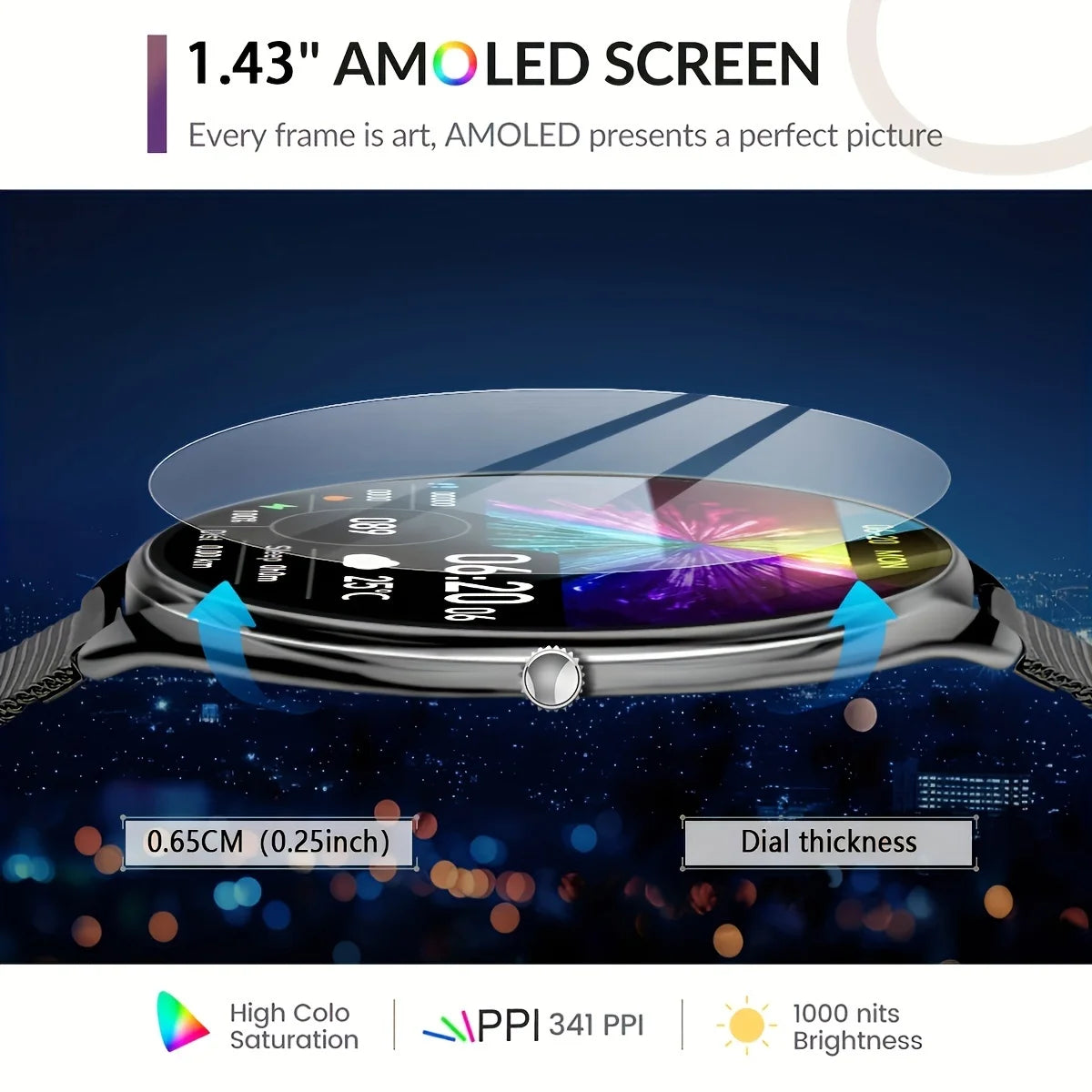 Utral Thin Women Smart Watch, Bluetooth Call, Multi-Sport Tracker, Music Player, USB Charging