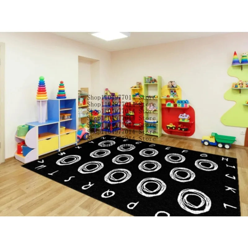 Classroom Carpet, Round Abstract Educational Area Rug, School Decorative Seating Rug