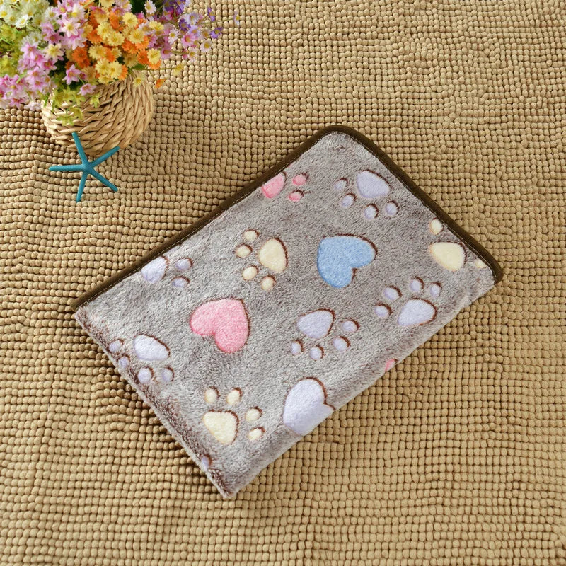 1-Pack Cozy Plush Pet Blanket With Paw Print Design, Soft Fleece Dog Bed Mat, Sleeping Pad