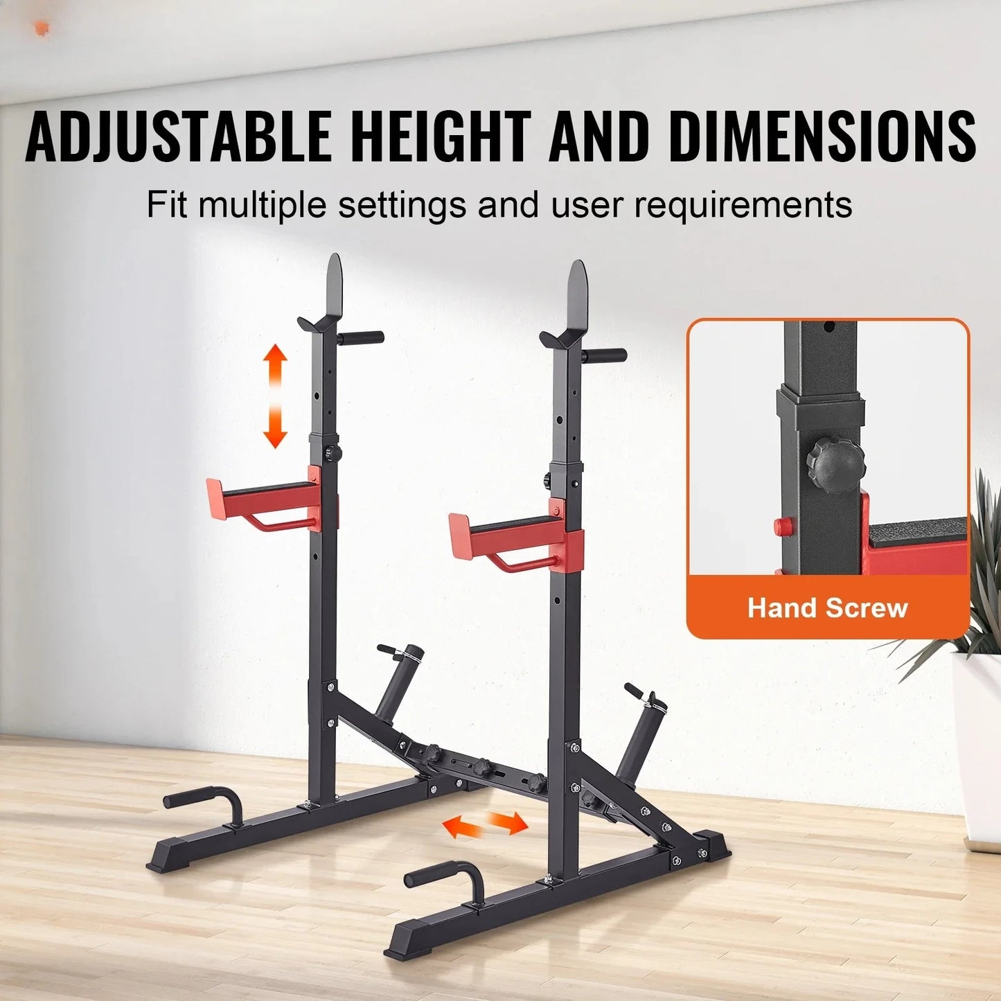 Squat Stand, Multifunctional, Barbell Rack with Hook, Weight Plate Storage, Free Bench Press Stands