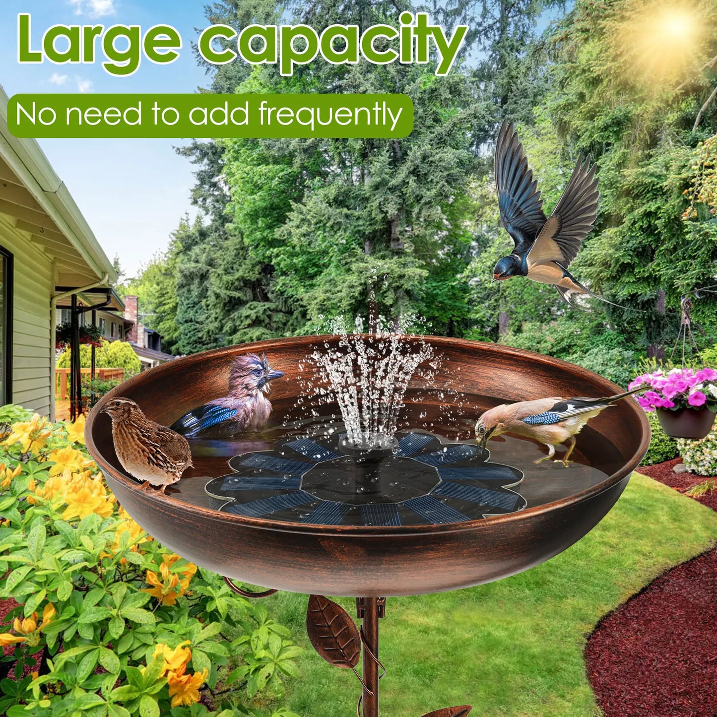 Solar Bird Bath, Polysilicon Board Fountain Pump, Versatile Solar Power