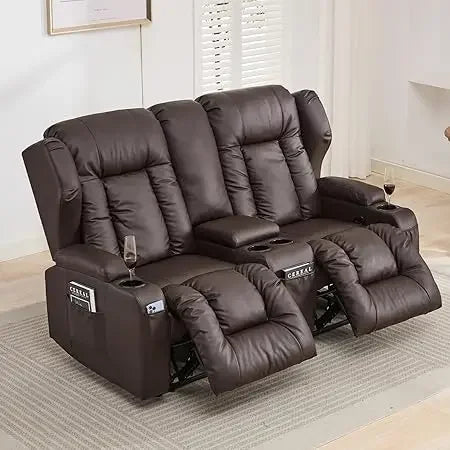 65.5" RV Loveseat Double Recliner Sofa & Console, Home Theater Seating