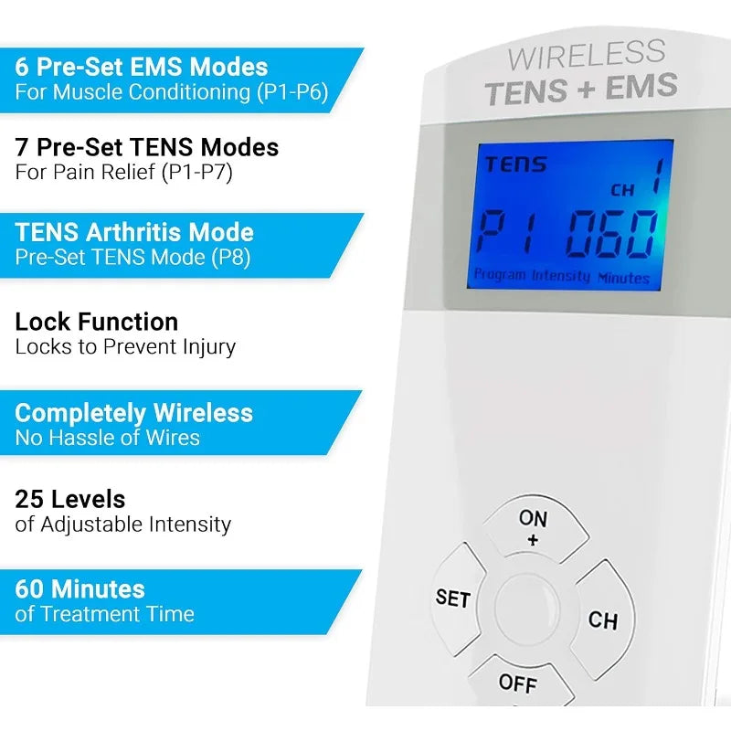 Wireless TENS + EMS Therapeutic Wearable System, Muscle Stimulator, Pain Relief