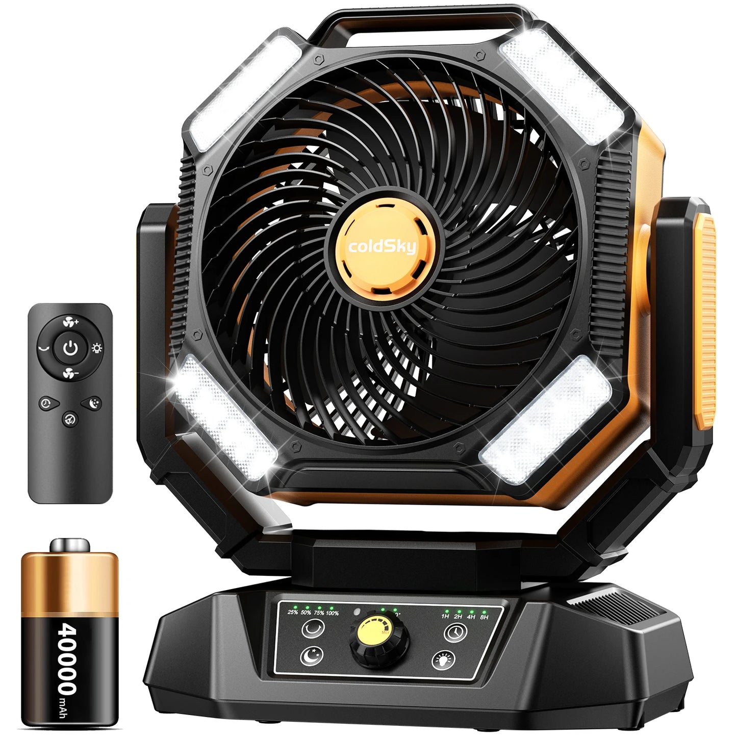20000mAh Battery Outdoor/Indoor Camping Fan, 4 LED Lantern, 8 Speeds, Portable, Desk/Tent/RV