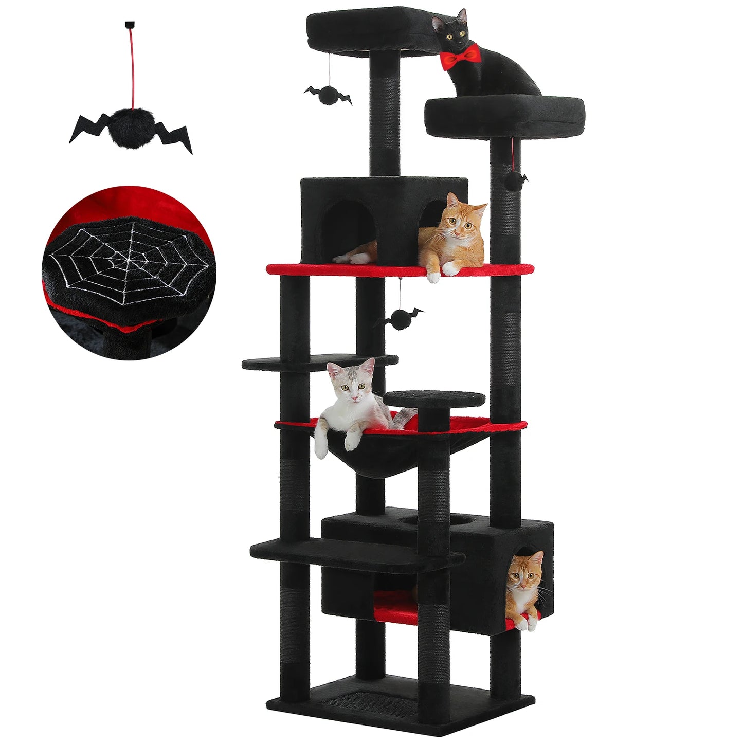 Large Cat Tree/Tower, Indoor, Sisal-Covered Scratching Posts, Spacious Hammock, Padded Perches
