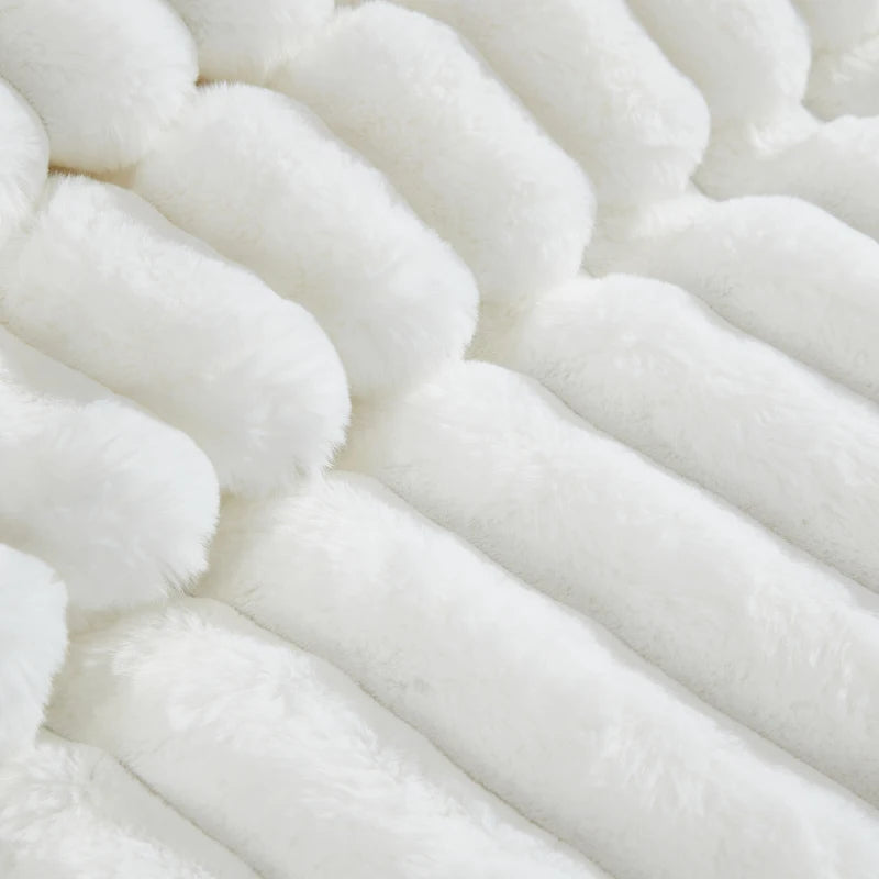 Everett Channel Faux Fur White 4 PC King Comforter Set