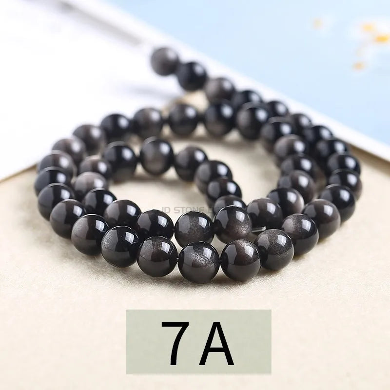 Natural Stone, Golden Black Obsidian Bead, Shinny Round Loose Gemstone, Jewelry Making