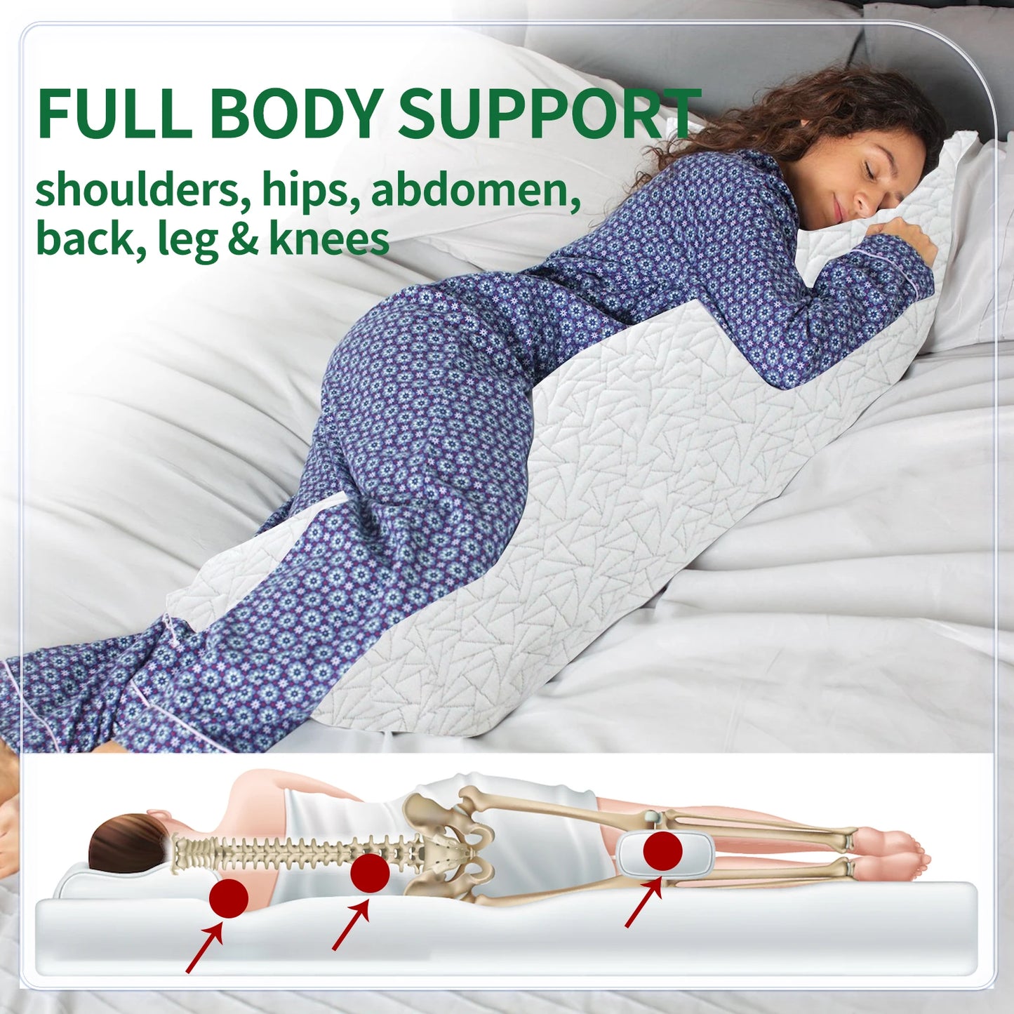Memory Foam Body Pillow, Fluffy, Large, Long For Sleeping - 20x54 inch, White