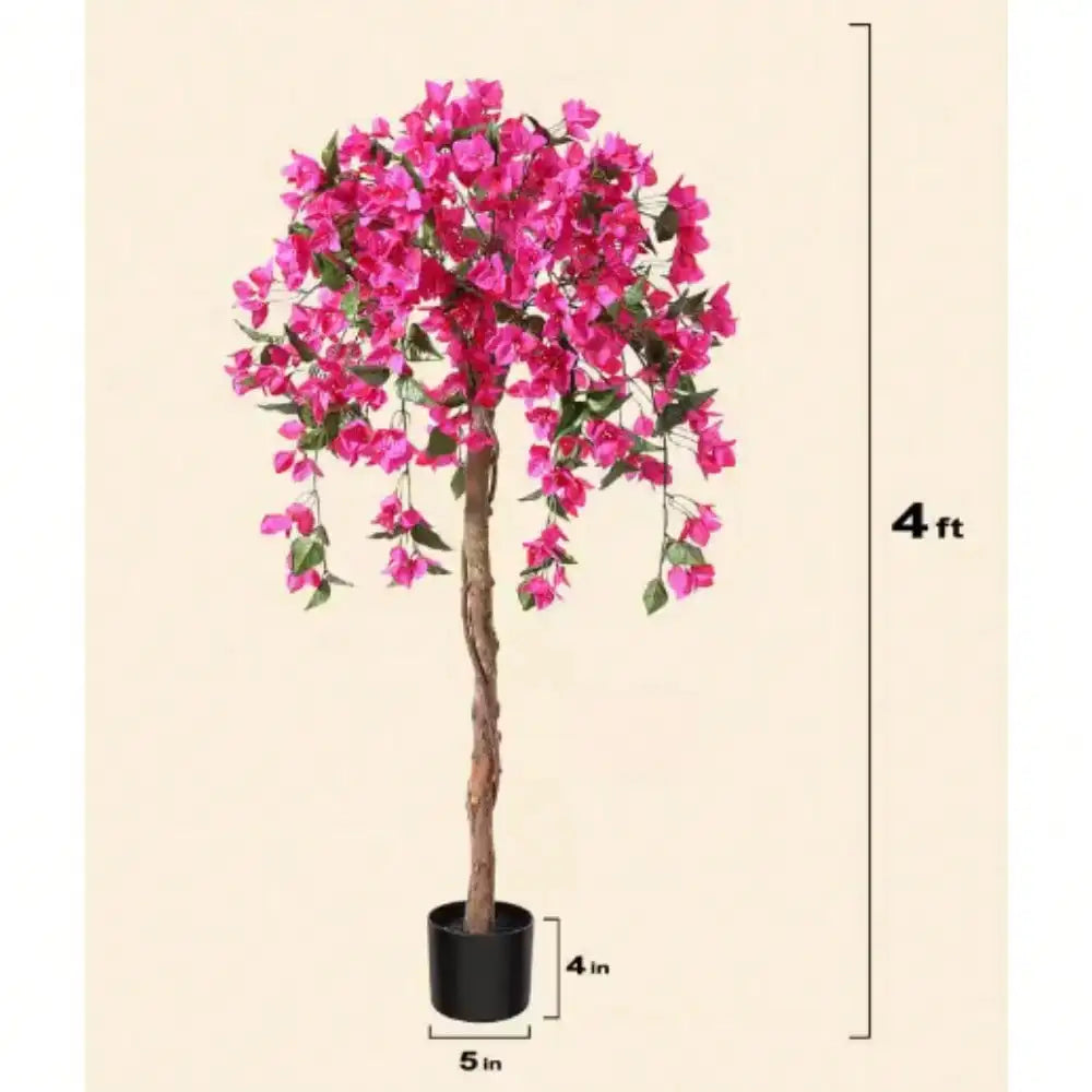 4 ft. Artificial Bougainvillea Flowers Tree, Wood Trunk
