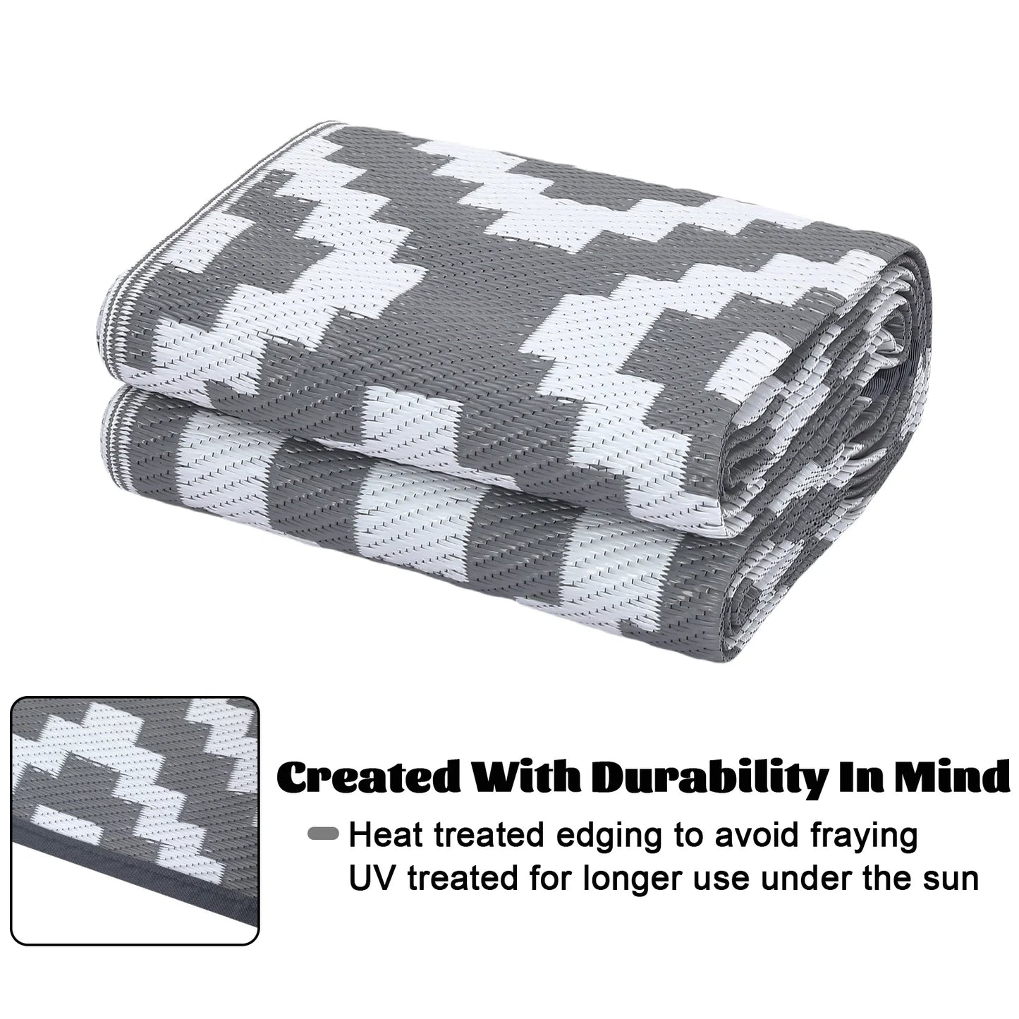 Outdoor, Plastic Straw Rug, Modern Geometric, Waterproof, Reversible Floor Mat