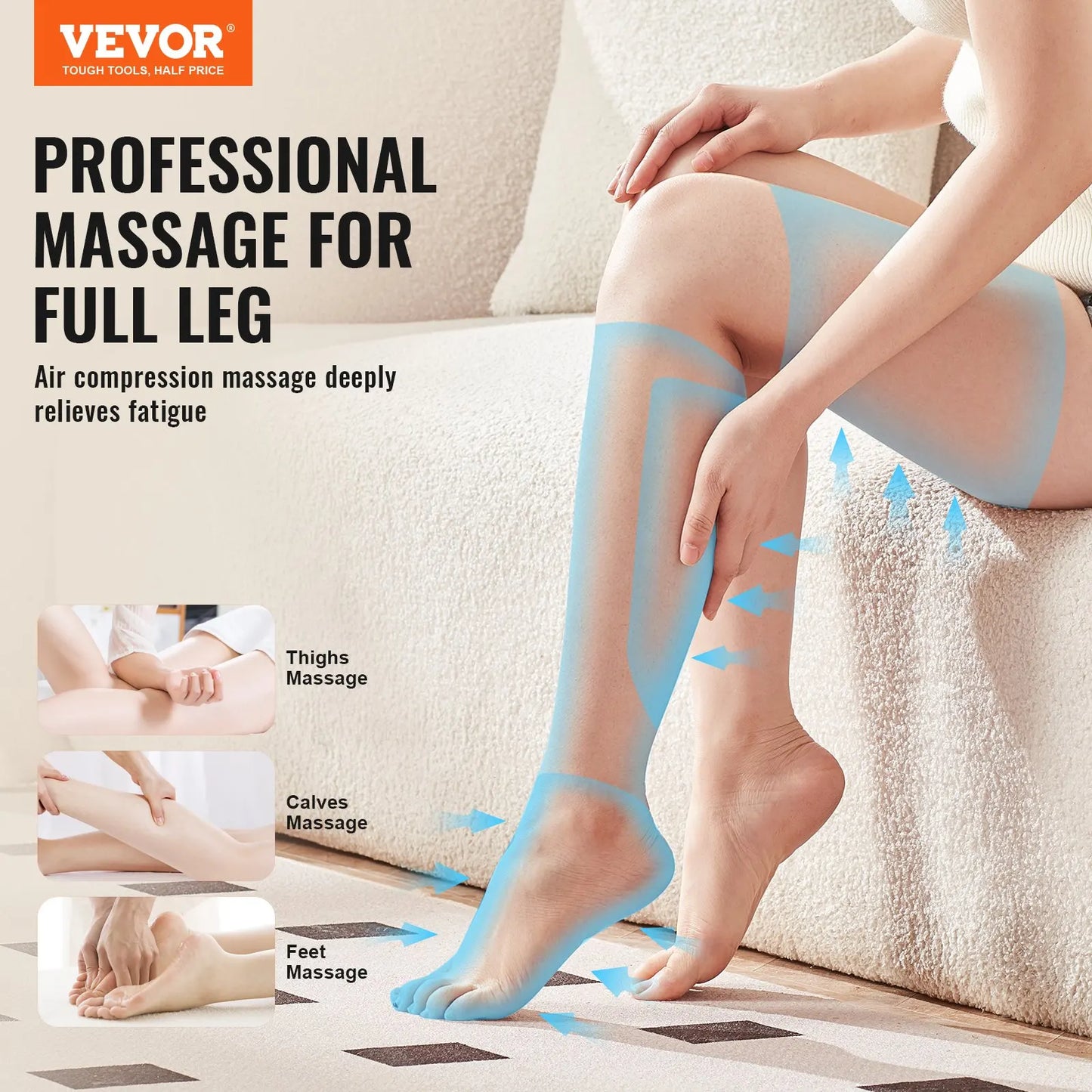 Full Leg Massager, Air Compression For Foot Calf Thigh Knee, 3 Modes & 3 Intensities