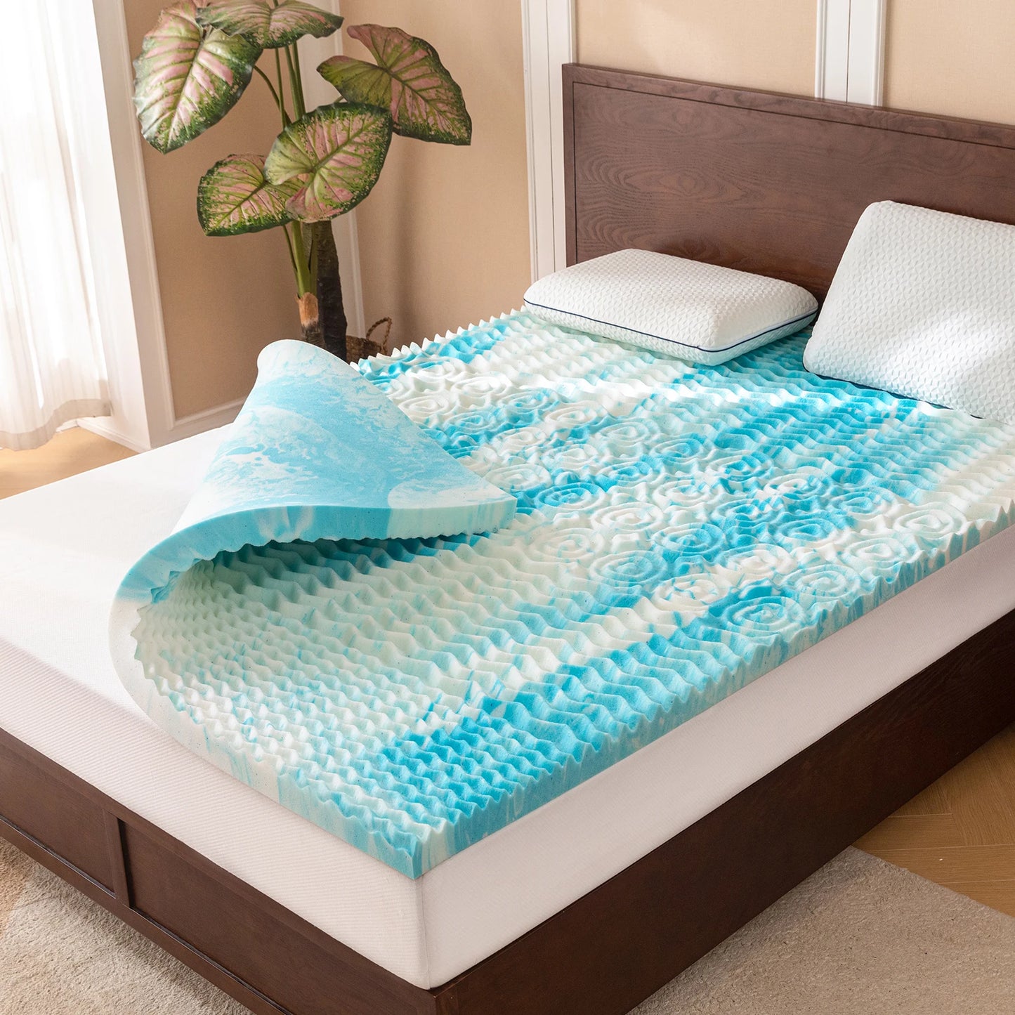 5-Zone Memory Foam Mattress Topper, Cooling Gel, Topper for Pressure Relieve, Blue