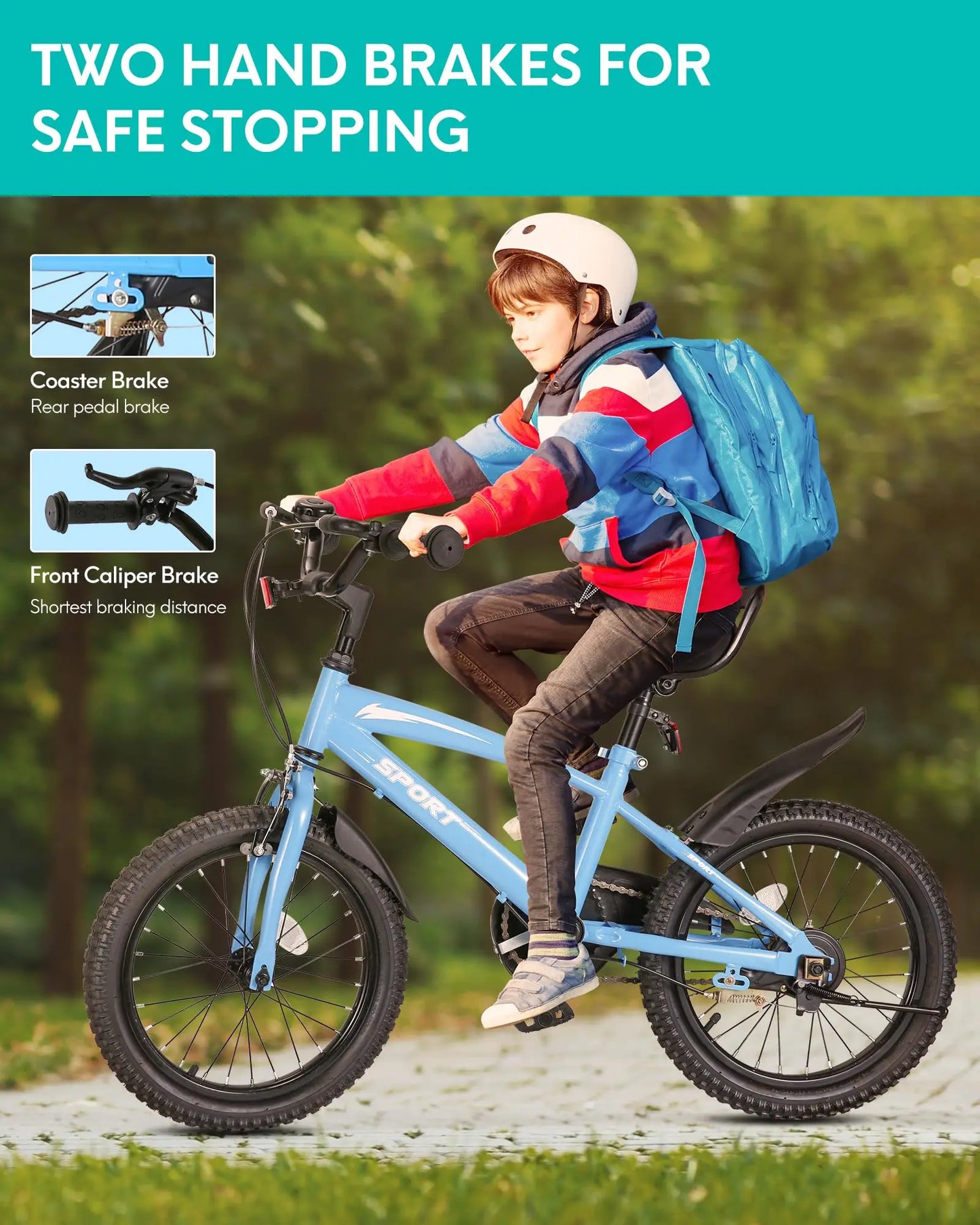 16 Inch Kids Bike, Training Wheels & Kickstand, Dual Handbrake, Adjustable Handlebar & Saddle