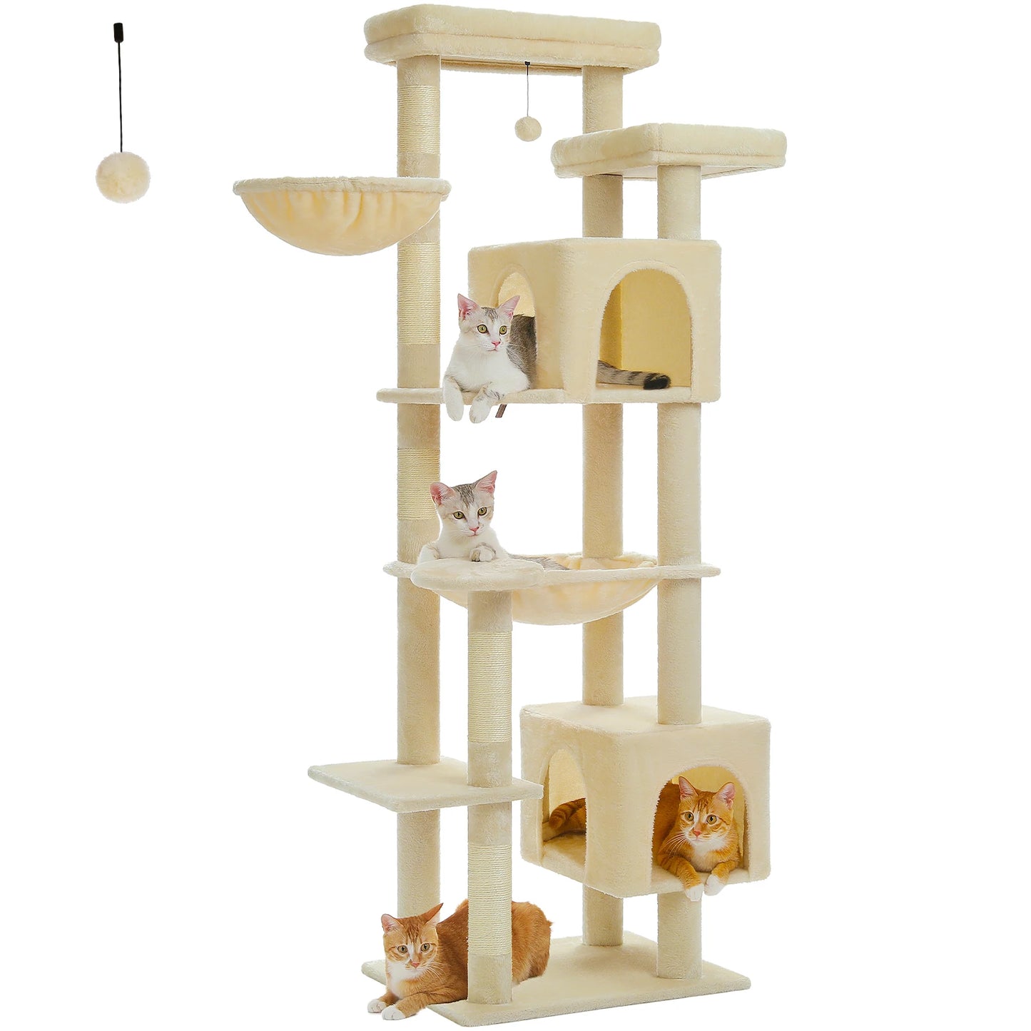 Tall Cat Tower for Indoor Cats, Multi-Level Plush Condo with Scratching Posts, Perches, Caves