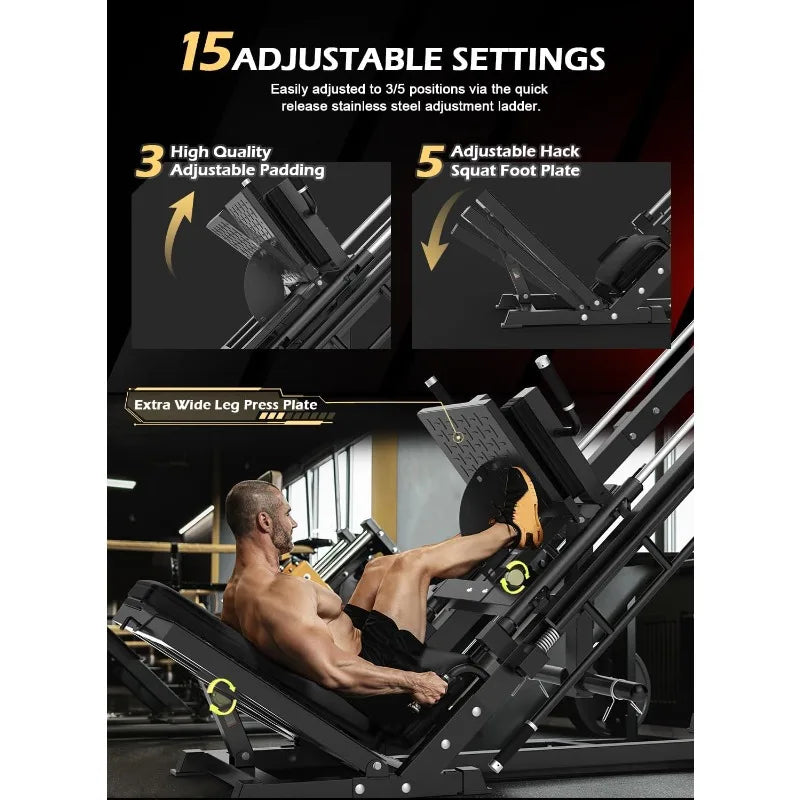 Hack Squat Machine, Professional Adjustable Leg Press with Linear Bearing for Home Gym,