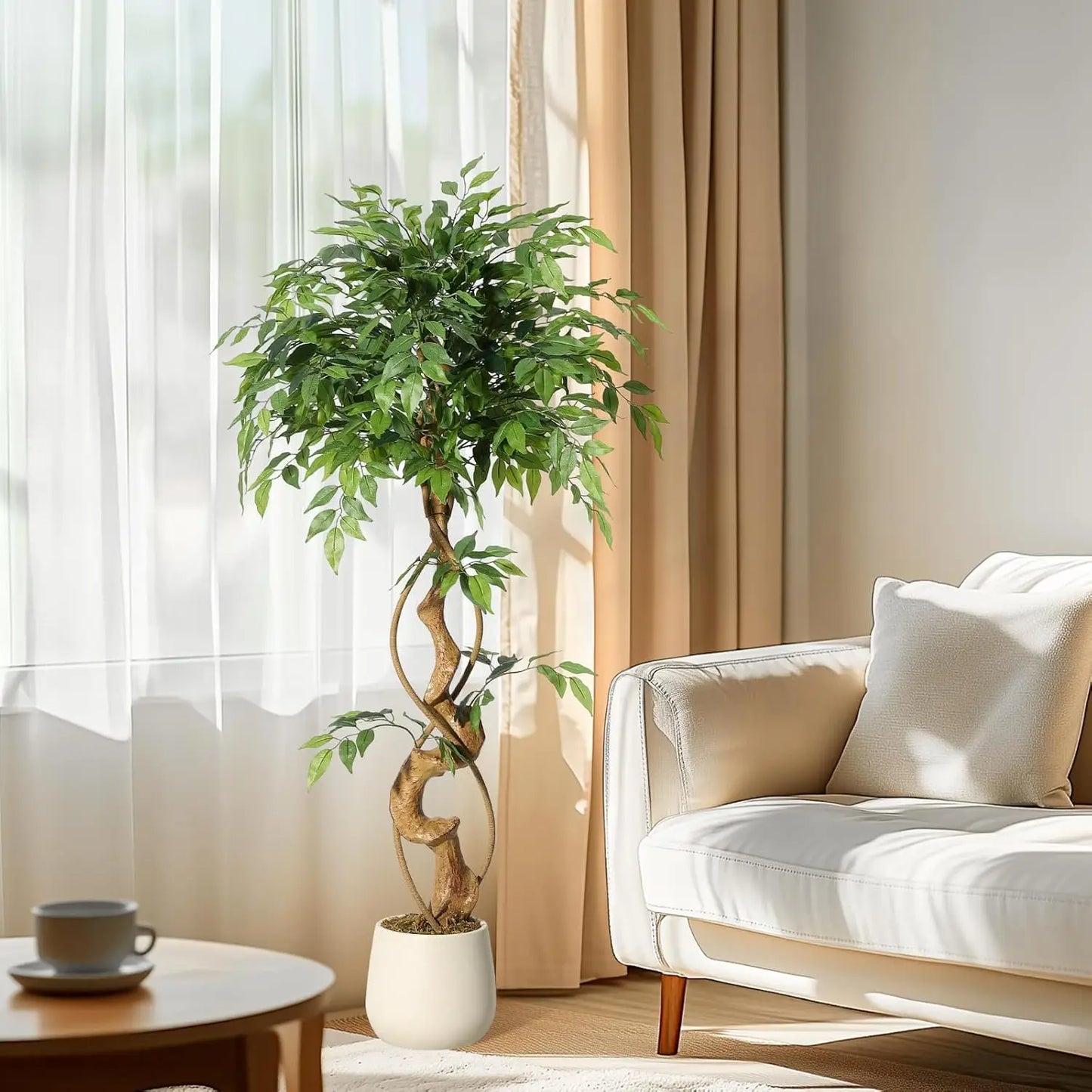 Ficus Tree Artificial, Indoor, White Pot