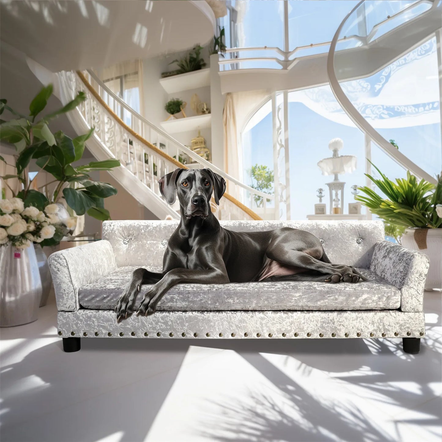 Large Dog, Elevated Velvet Couch Bed, Memory Foam