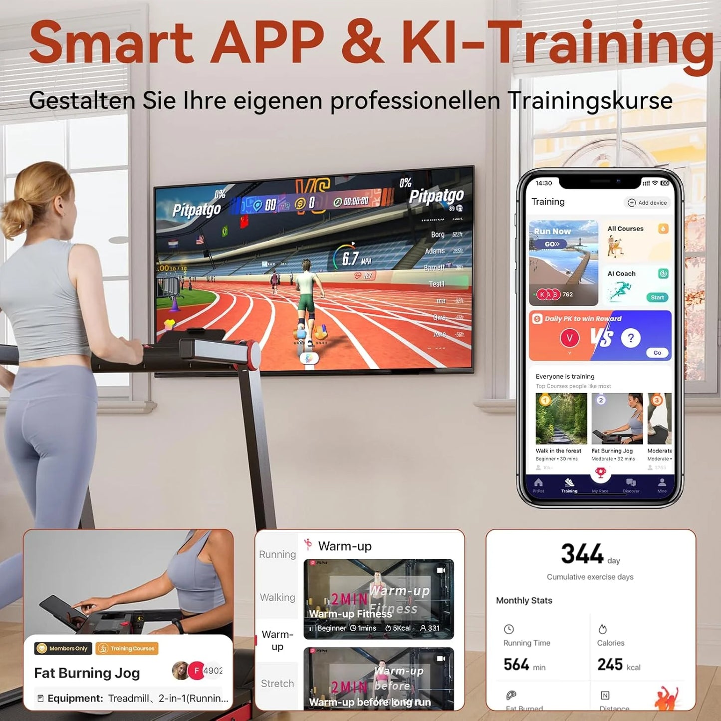 Foldable Treadmill, Adjustable 6% Incline, LCD APP Data