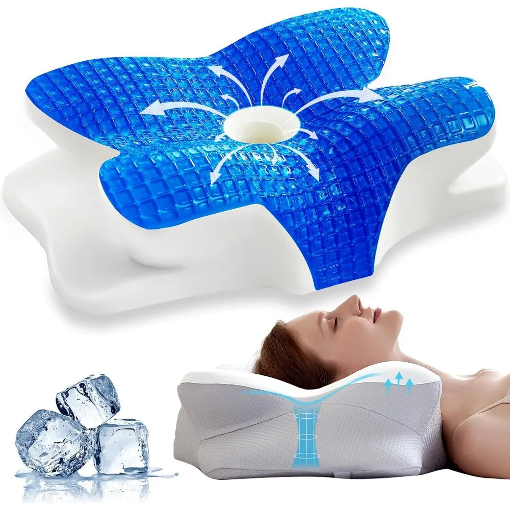 Cooling Gel Pillows, Neck/Shoulder, Cervical, Cozy Sleeping, Odorless Ergonomic Contour Memory Foam