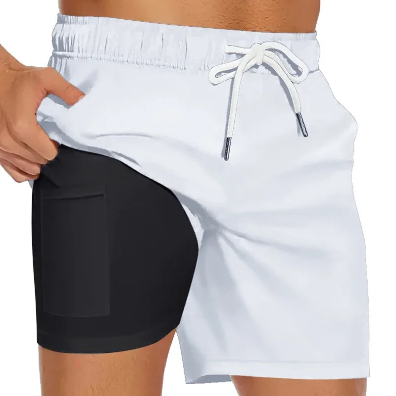 Men's Swim Trunks, Compression Liner, Phone Pocket, Quick Dry Board Shorts Beach Shorts