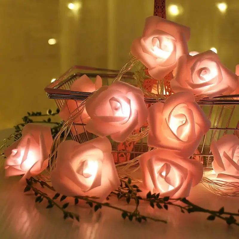 LED Flower String Lights, Artificial Rose Bouquet, Romantic Lamp, Fairy Light Garland