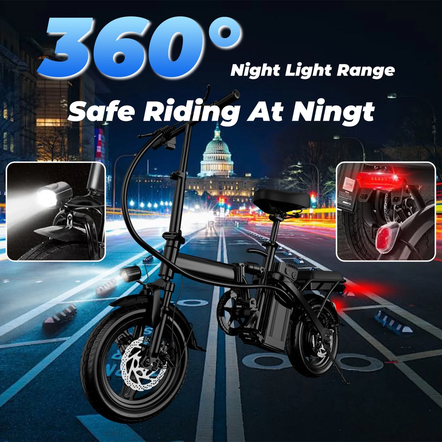 Folding Adult Electric Bike, 20 MPH, 48V 12Ah Removable Battery, Multi-Shock Absorption, 14 Inch Wheel