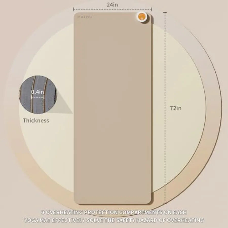 Adjustable Temperature Heated Floor Mat for Yoga/Pilates, Extra Large Size, Ant-Slip Surface