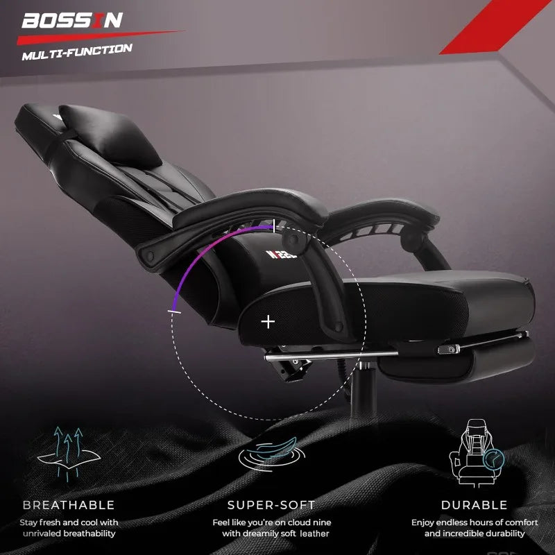 Gaming Chair with Massage, Ergonomic Heavy Duty Design with Footrest and Lumbar Support
