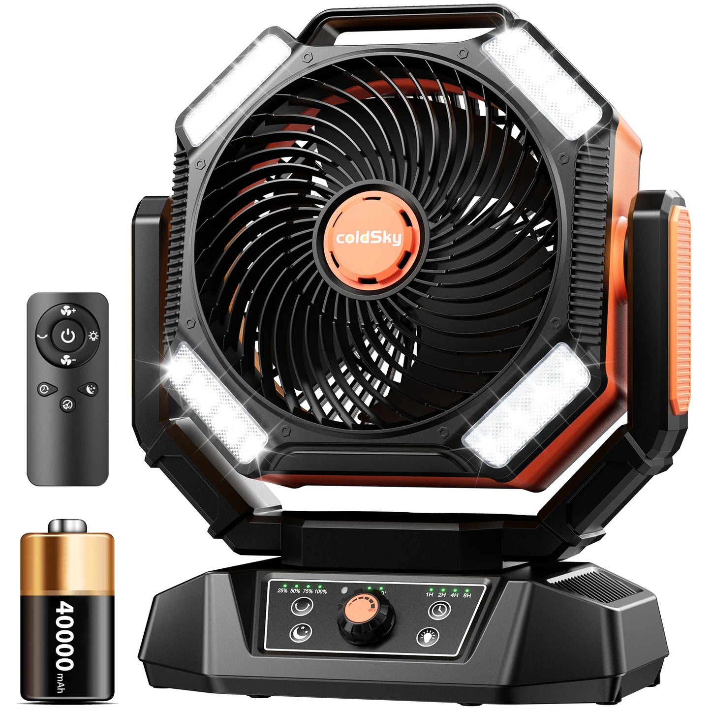 20000mAh Battery Outdoor/Indoor Camping Fan, 4 LED Lantern, 8 Speeds, Portable, Desk/Tent/RV