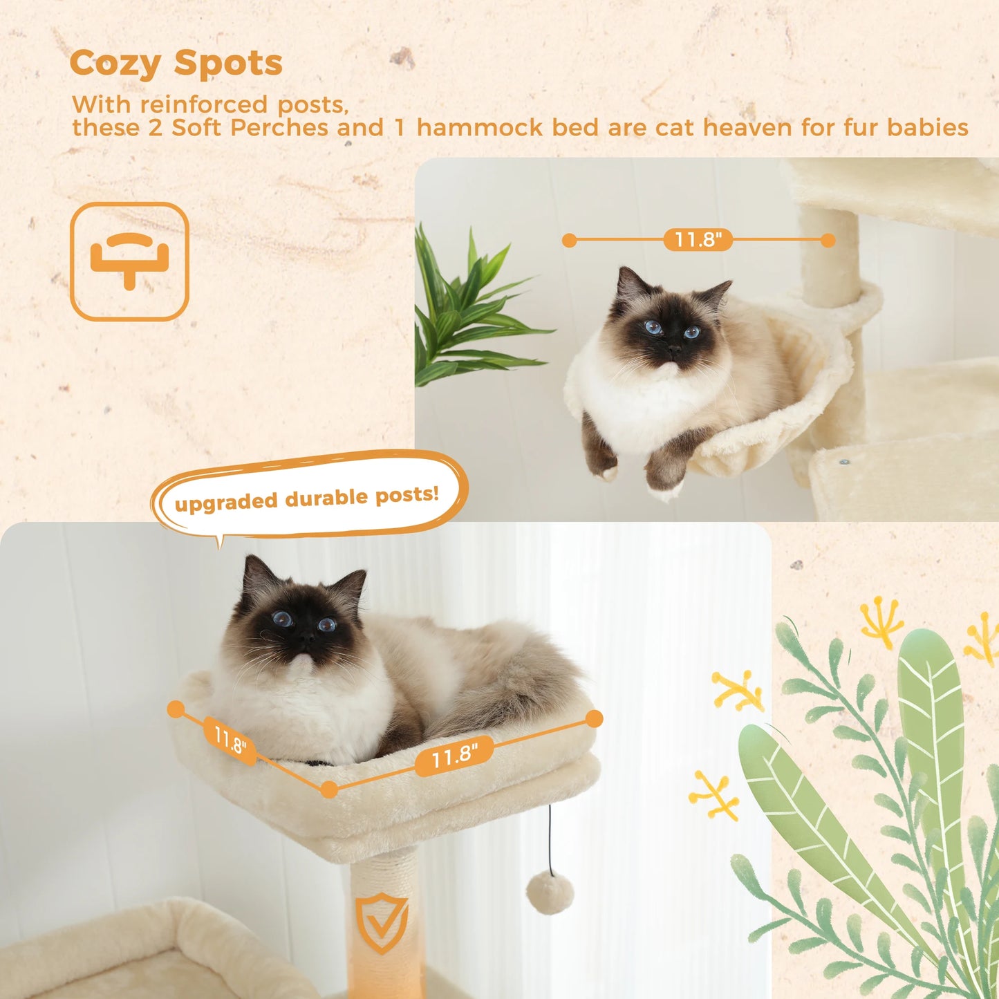 Multi-Level Tree for Cats, Large, Comfortable Condo, Stable Climbing Frame, Scratch Board