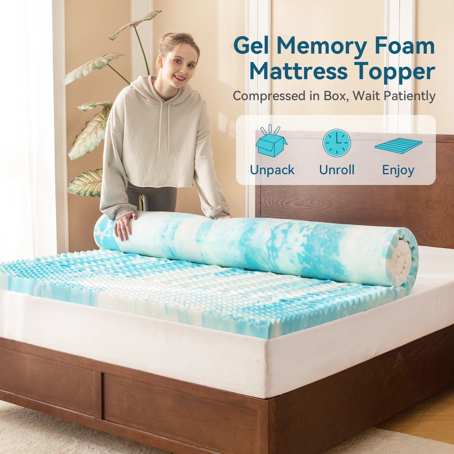 5-Zone Memory Foam Mattress Topper, Cooling Gel, Topper for Pressure Relieve, Blue