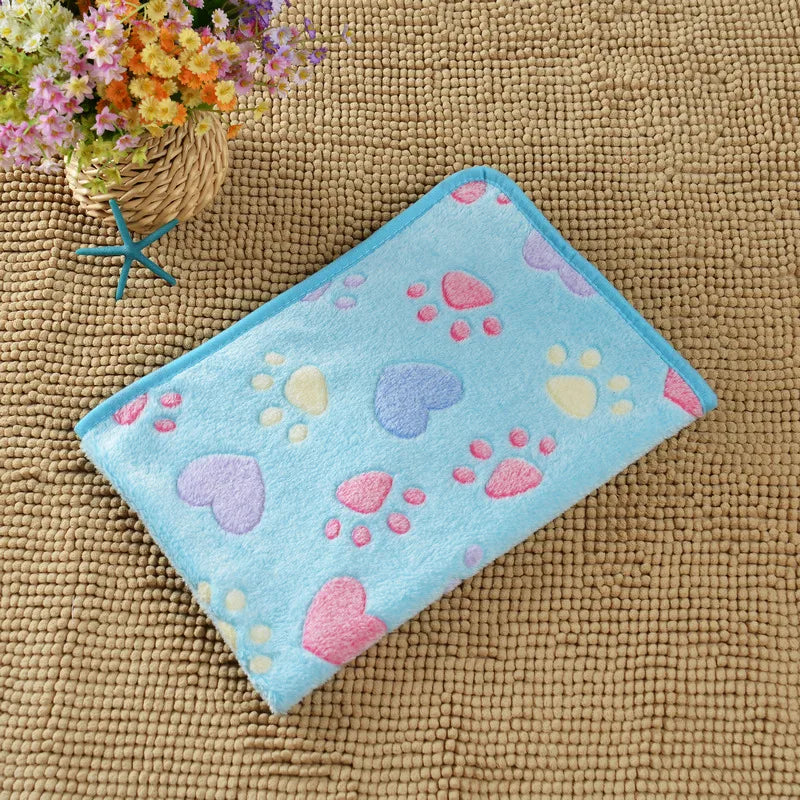 1-Pack Cozy Plush Pet Blanket With Paw Print Design, Soft Fleece Dog Bed Mat, Sleeping Pad
