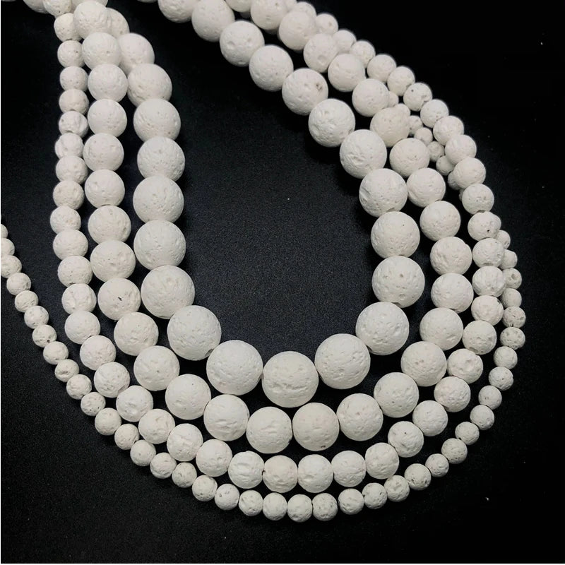 Natural Black/White Volcanic Lava Stone, Spacer Rock, Round Loose Beads For Jewelry Making