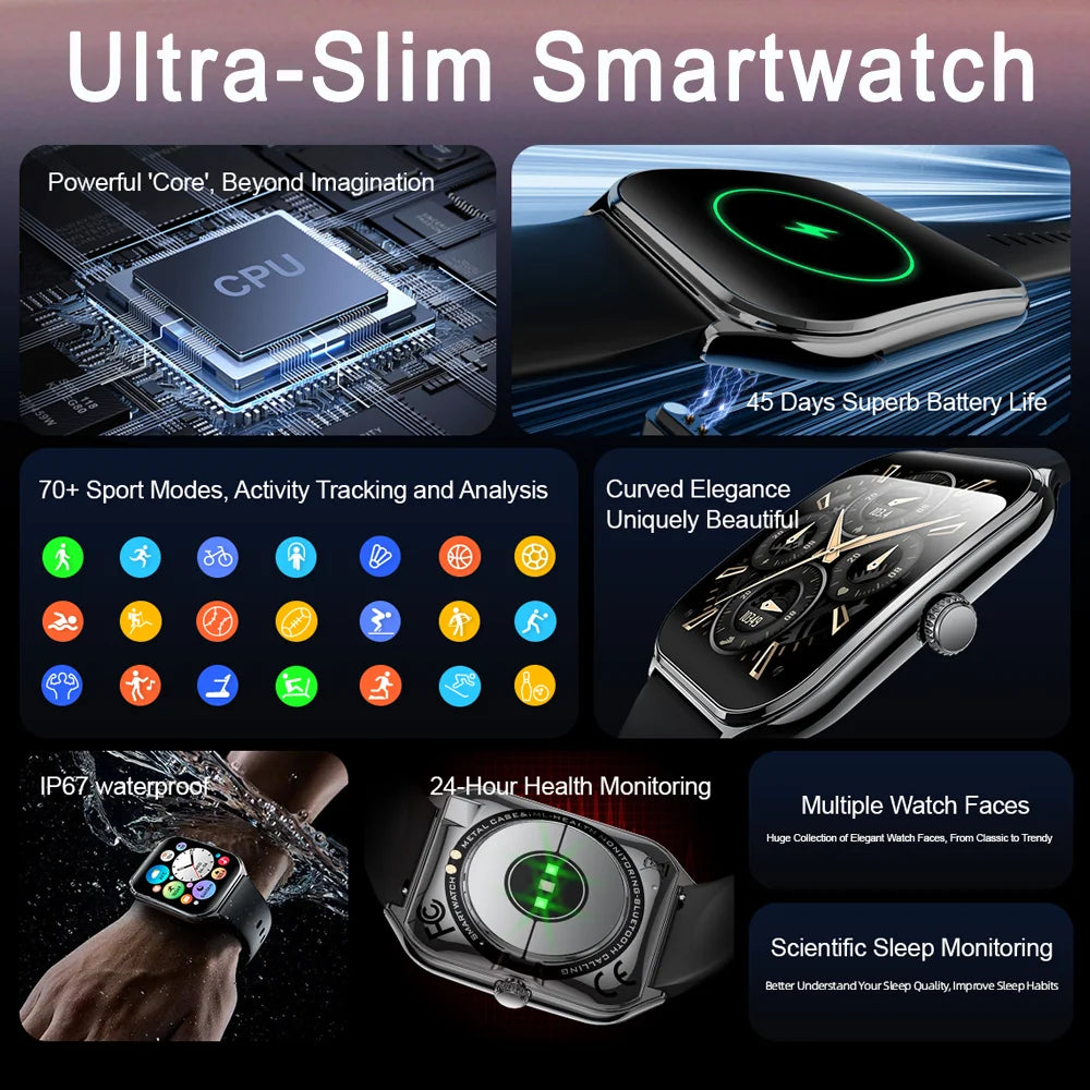 Ultra-thin Durable Women Smart Watch, Sport Health Fitness, Wireless Bluetooth Call