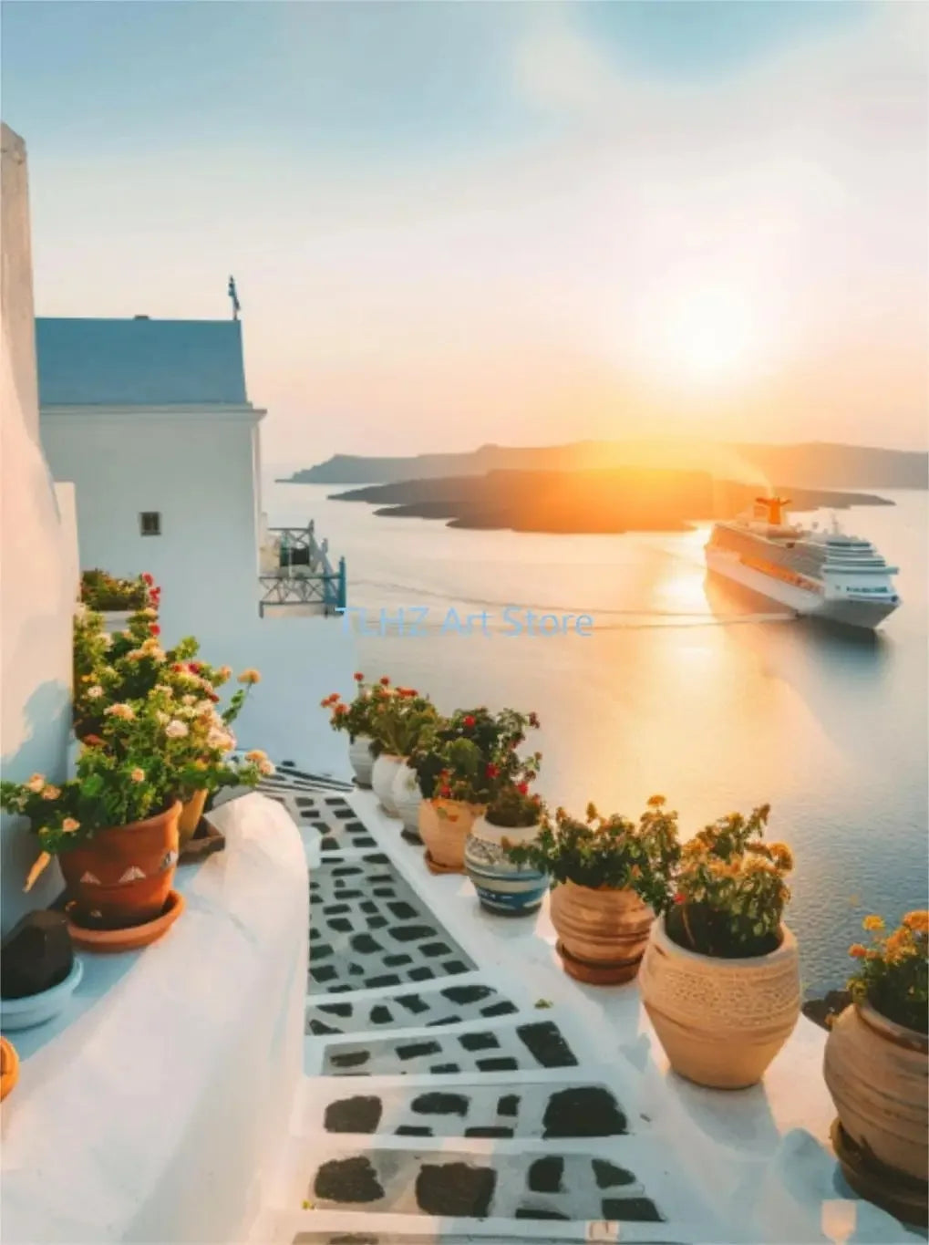 Modern Greece Summer Coast Santorini Travel Landscape Posters And Prints, Canvas Printing, Wall Art