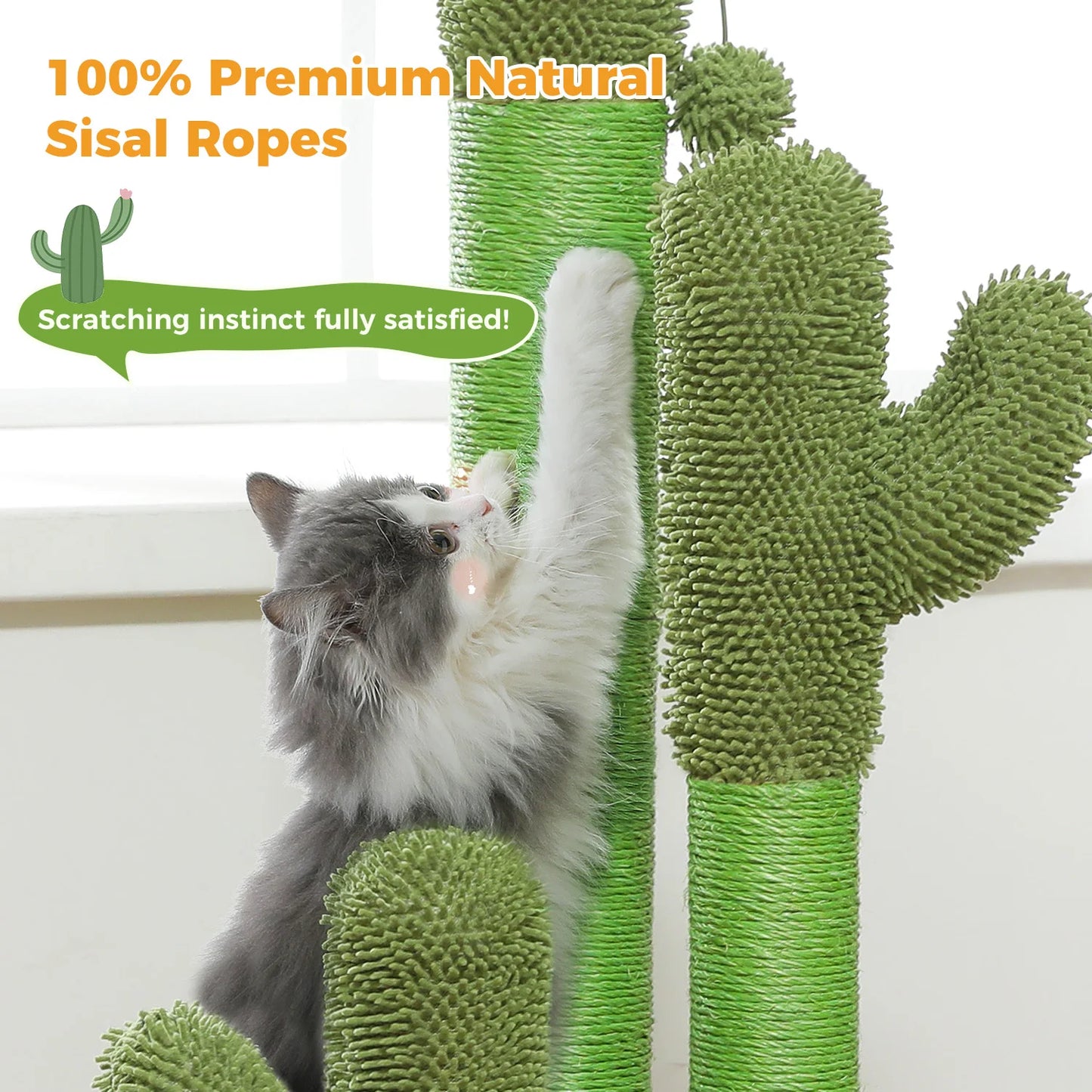 Cat Scratching Post with 3 Natural Scratching Poles and Interactive Dangling Ball