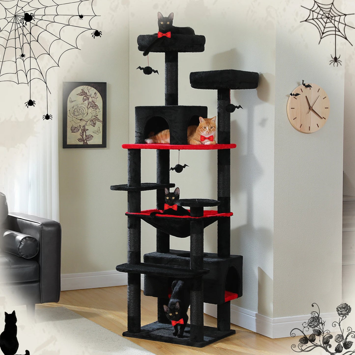 Large Cat Tree/Tower, Indoor, Sisal-Covered Scratching Posts, Spacious Hammock, Padded Perches