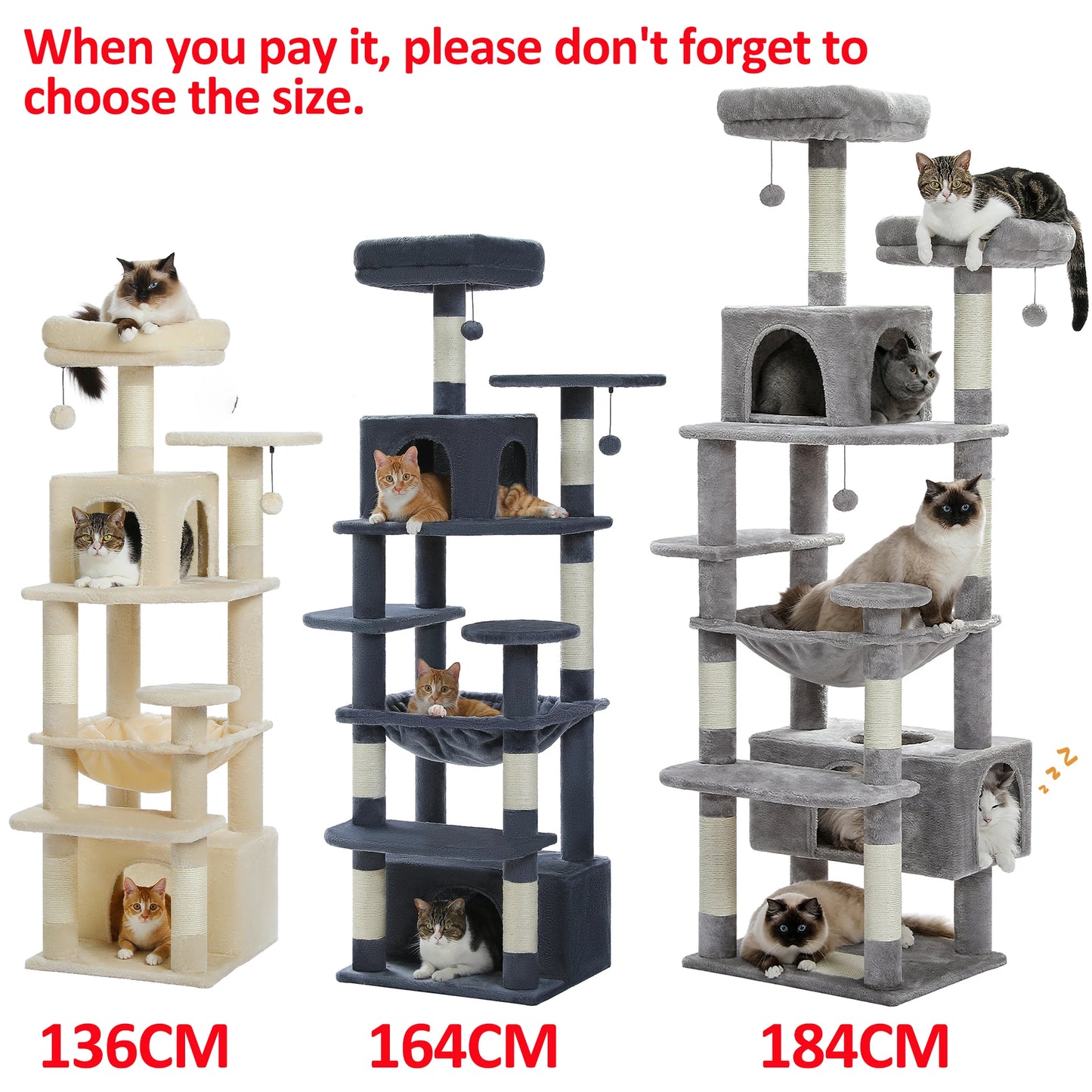 Large Cat Tree/Tower, Indoor, Sisal-Covered Scratching Posts, Spacious Hammock, Padded Perches