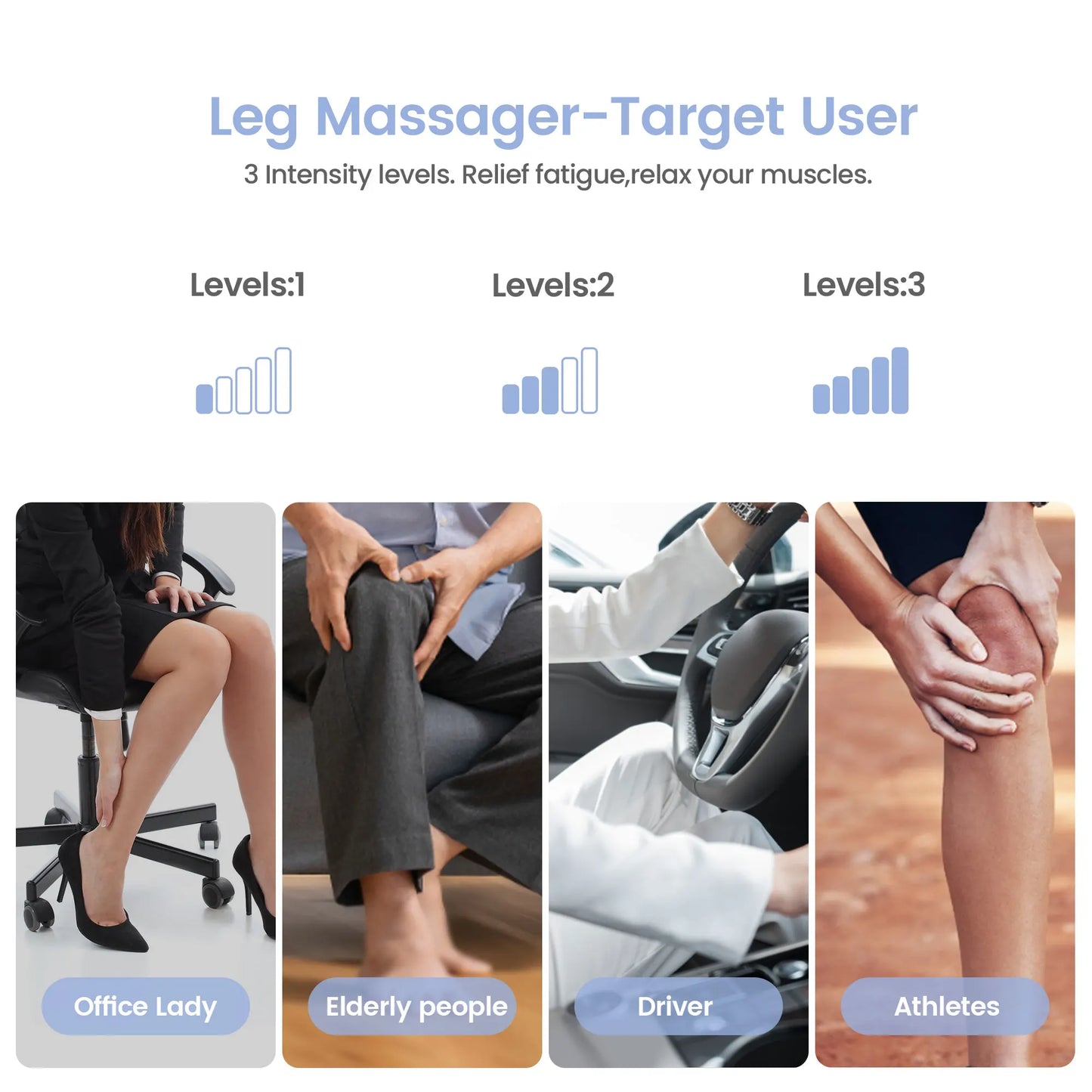 Air Compression, Leg/Foot/Calf Massager, Heat Circulation, 3 Modes, 3 Intensities