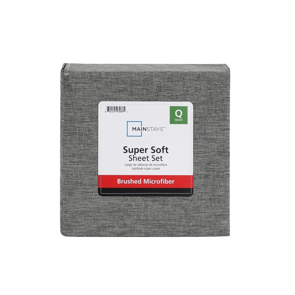 Super Soft Microfiber Queen Bed Sheet Set, 4 Piece, Lightweight, Wrinkle Resistant, Easy Care, Charcoal Grey