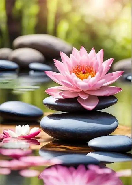 Spa Zen Cherry Blossom, Lily Pink Lotus Canvas, Print Posters, Art for Fitness/Yoga Studio