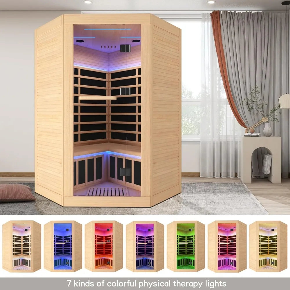 Infrared 2-3 Person Home Sauna, 2180W Phototherapy Lamp, Canadian Fir, Indoor, Oxygen Bar