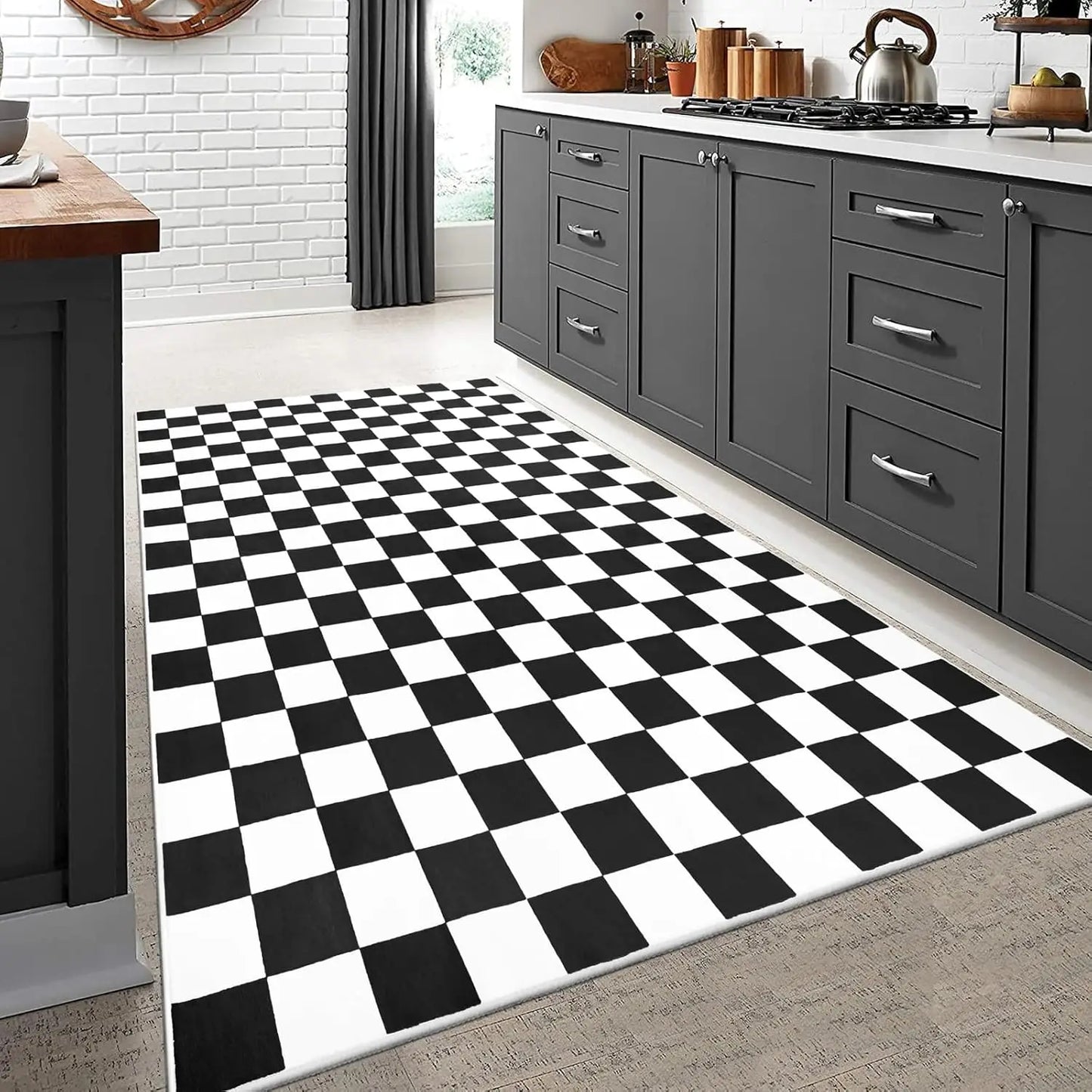 Black and White Checkered Rug for Living Room, Bedroom, Washable, Non Slip, Stain Resistance