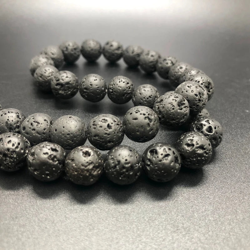 Natural Black/White Volcanic Lava Stone, Spacer Rock, Round Loose Beads For Jewelry Making