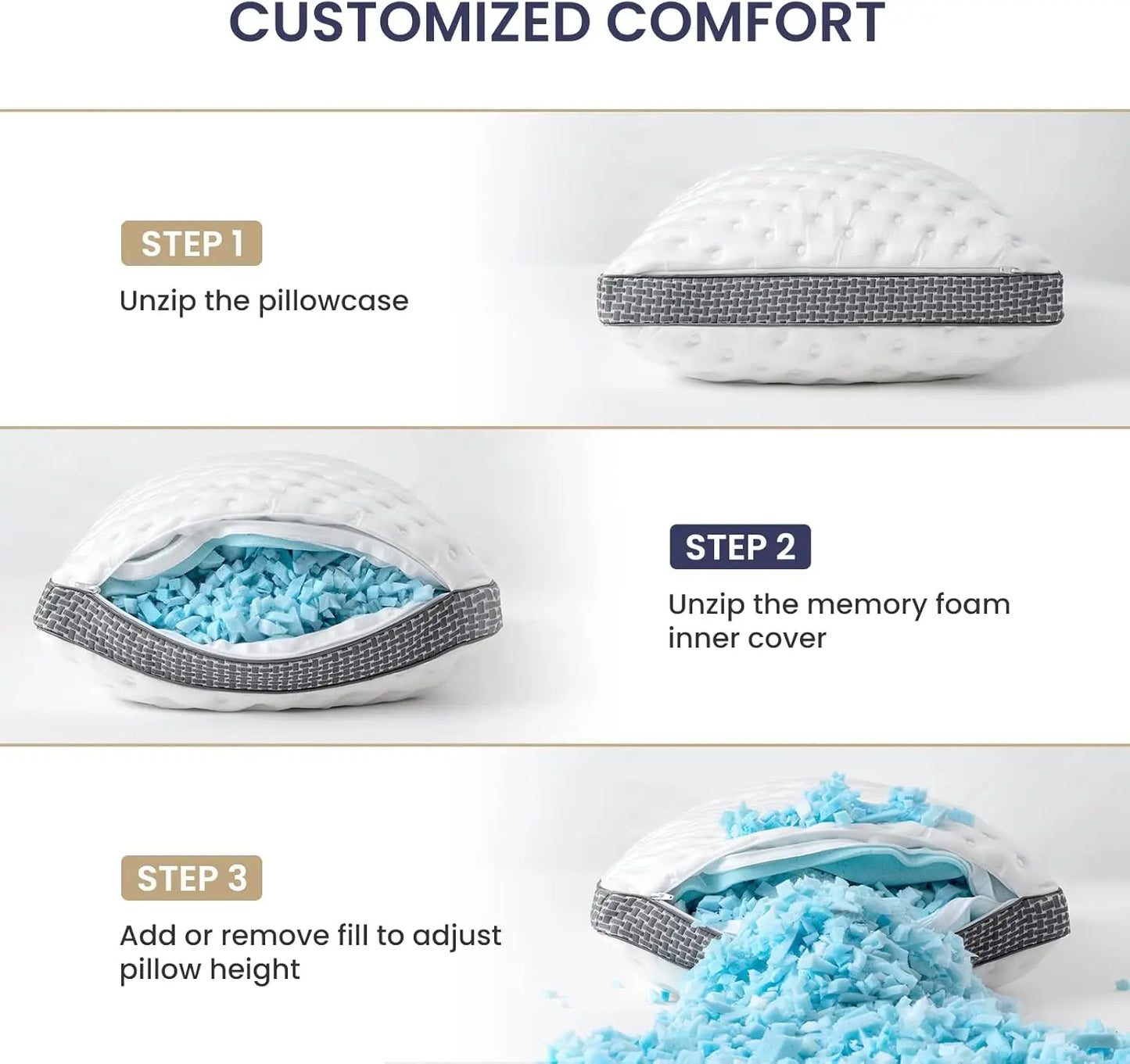 1 Pack Q/K, Cooling Gel Memory Foam Bed Pillow, Medium Firm