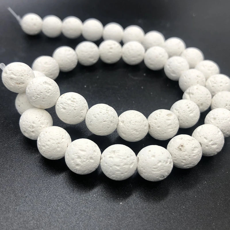 Natural Black/White Volcanic Lava Stone, Spacer Rock, Round Loose Beads For Jewelry Making