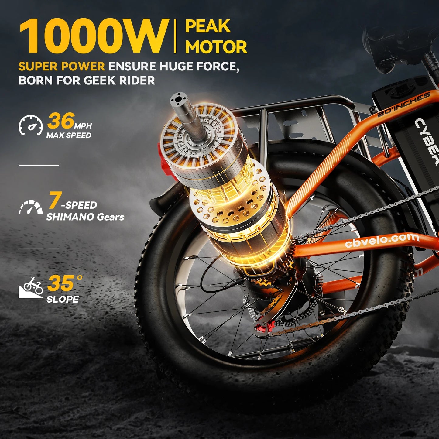 1000W Folding Electric Bike, 48V 20AH Large Removable Battery, 30+MPH, 80 Miles Max Range, 20" Fat Tire